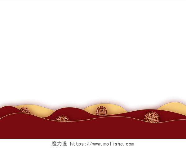 红色波浪边框月饼中秋节中元节PNG素材元素